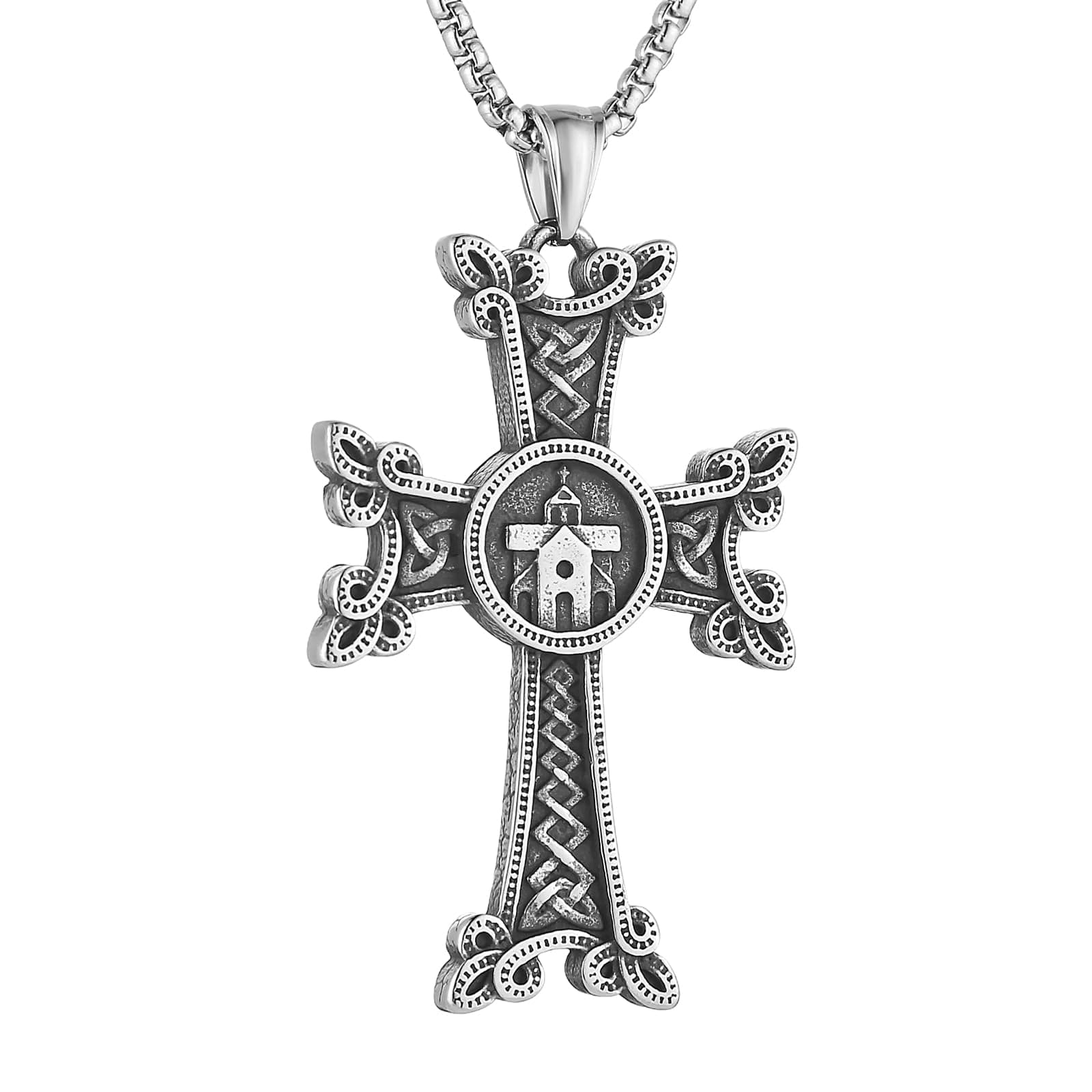 HZMAN Men's Vintage Celtic Knot Cross Stainless Steel Necklace Jewelry Gift
