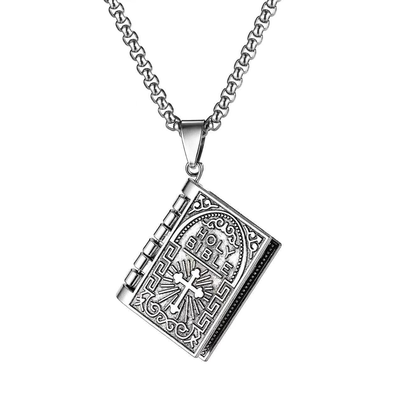 DATOA Openable Prayer Bible Book Pendant Necklace Religious Gift