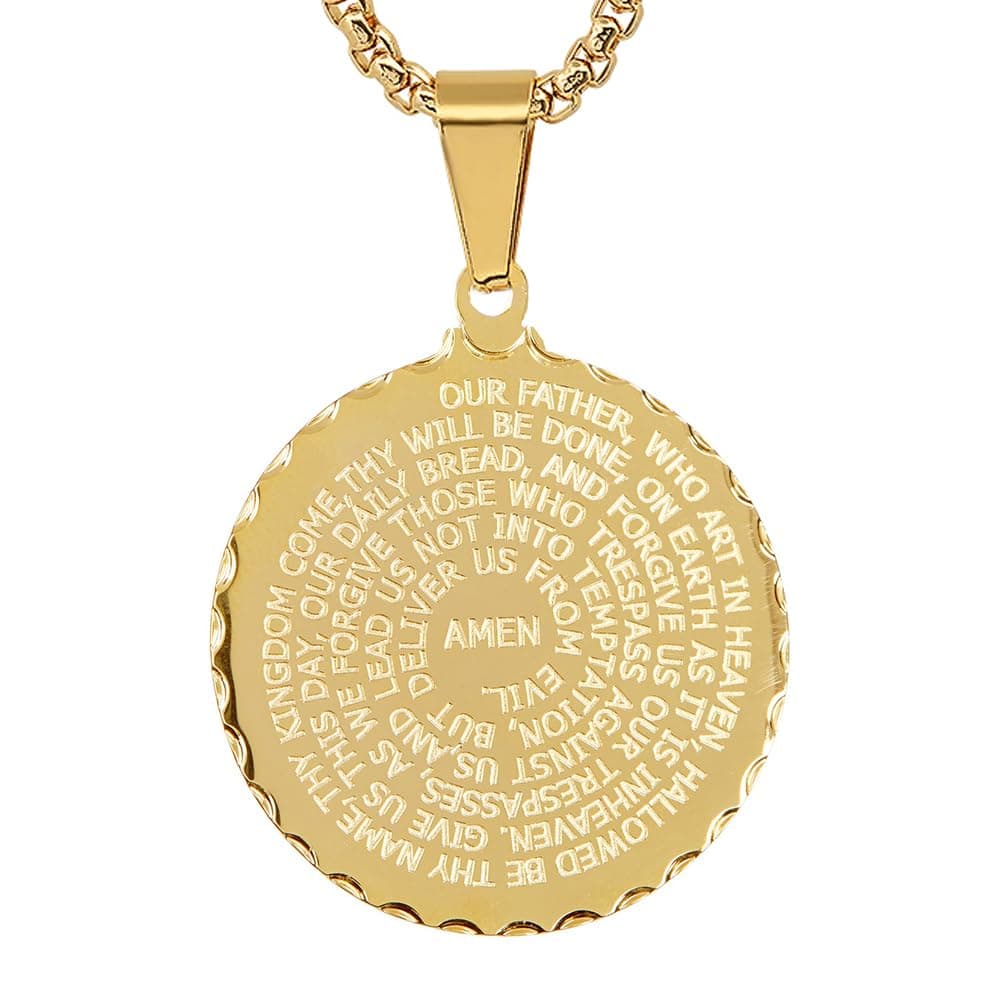 STEELTIME NYC Stainless Steel Lords Prayer Necklace with Simulated Diamonds