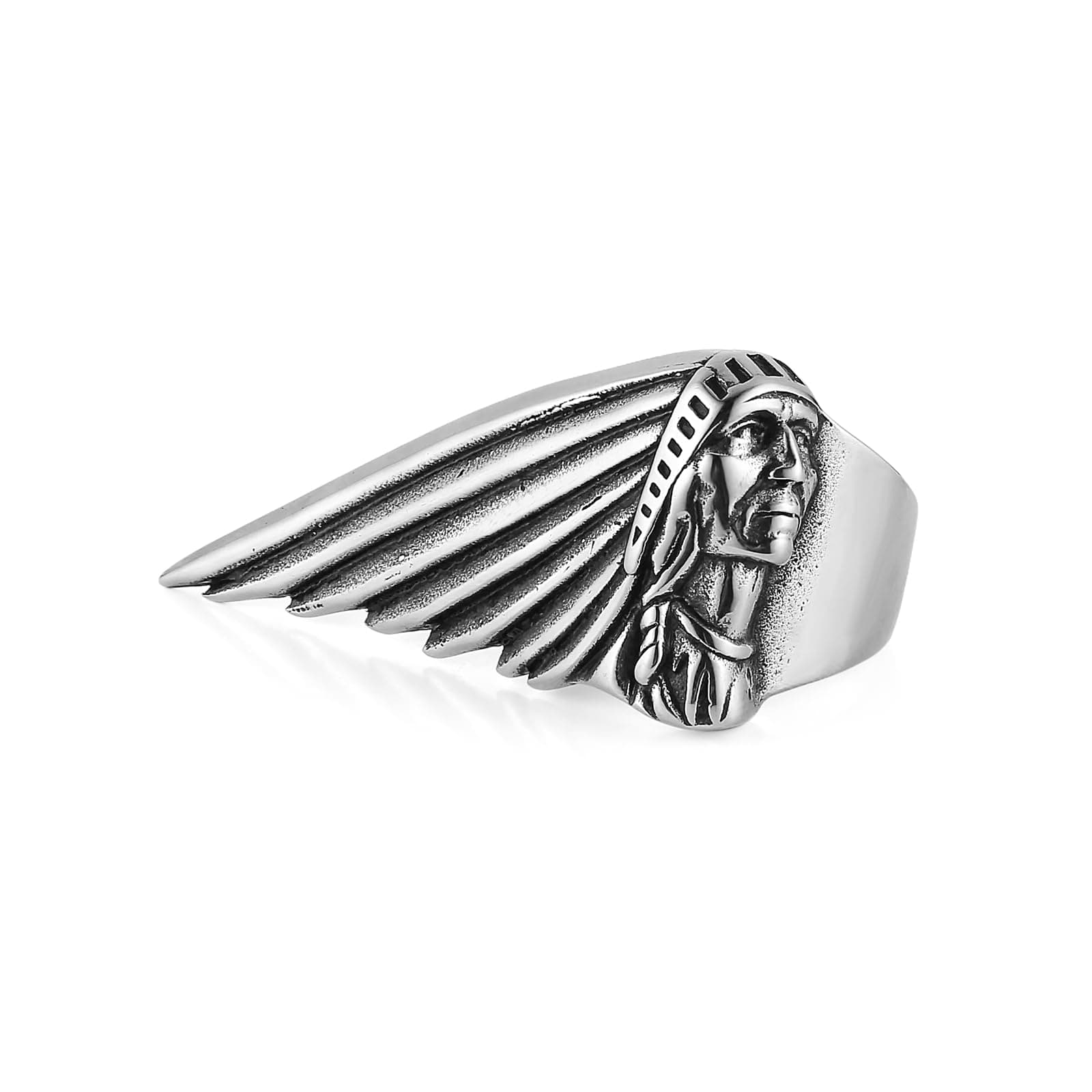 HZMAN Indian Chief Vintage Stainless Steel Head Ring for Men Jewelry Gift