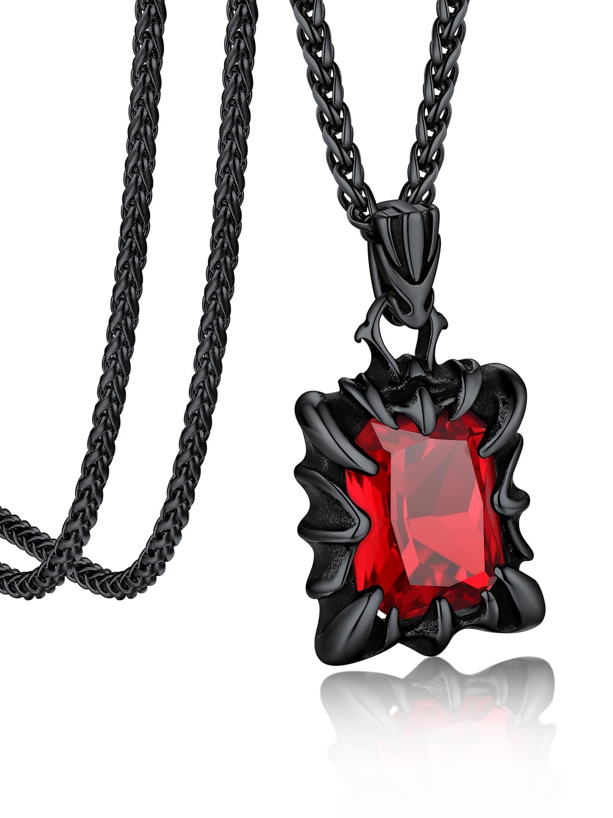 Gothic Stainless Steel Dragon Claw Pendant Necklace for Men and Women - Ruby/Blue Topaz/Emerald/Black Onyx