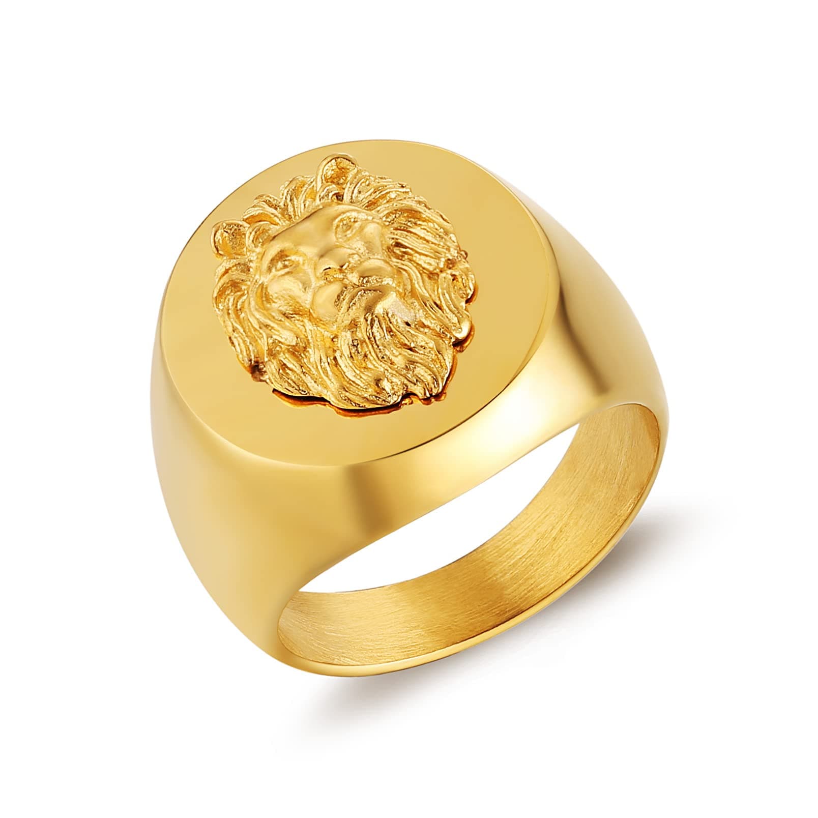 HZMAN Gold Lion Head Ring - Norse Style Heavy Metal Punk Gothic Amulet