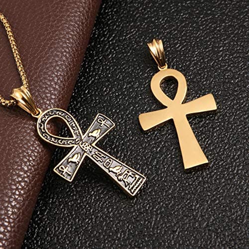 HZMAN Large Ankh Cross Pendant with 22+2 Inch Chain