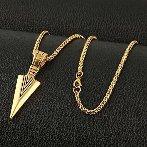HZMAN Arrowhead Stainless Steel Necklace with Wheat Chain