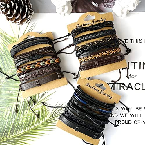 JEWPARK Woven Ethnic Braided Leather Bracelets Set for Men & Women