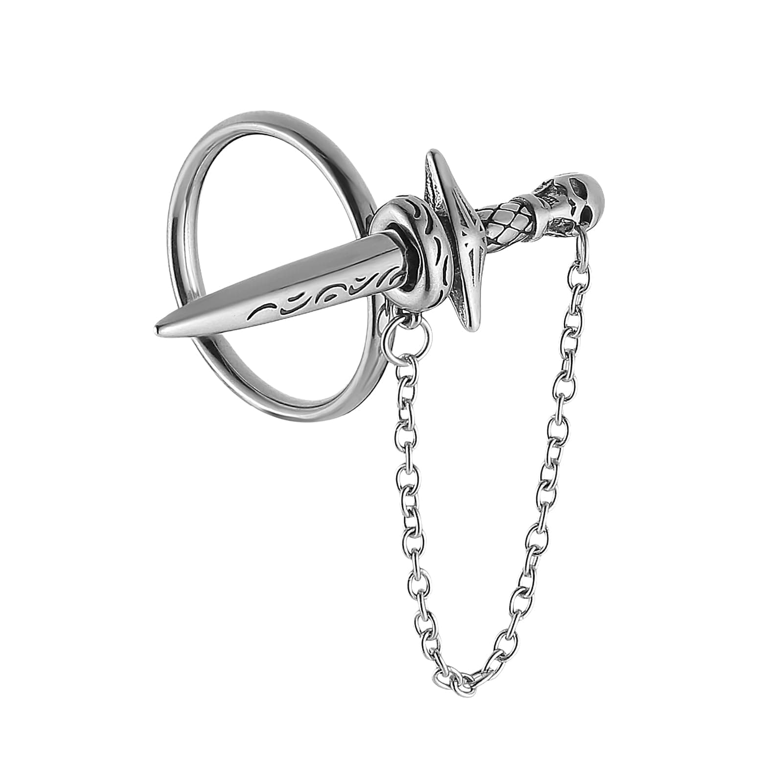 HZMAN Stainless Steel Gothic Punk Skull Dagger Ring for Men & Women Gift