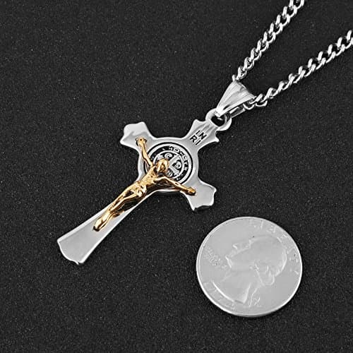 HZMAN Saint St. Benedict Crucifix Cross Necklace