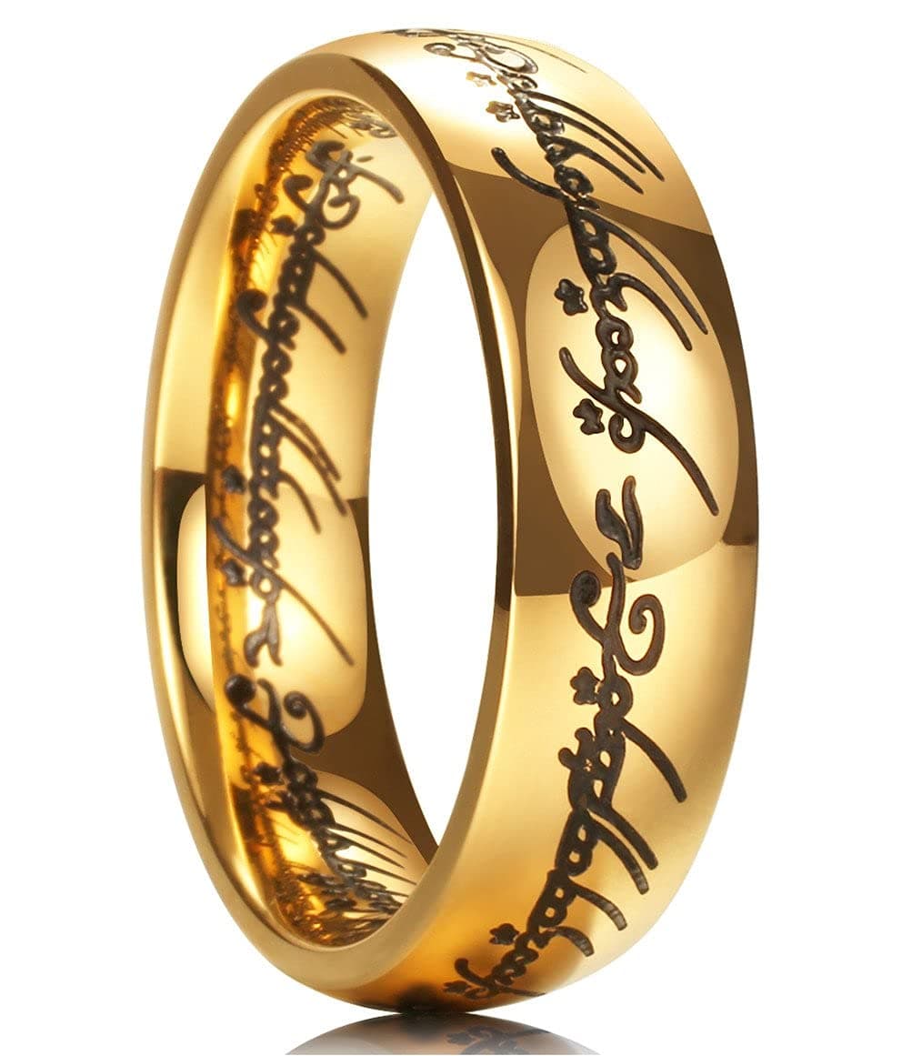 King Will Men's 7/8mm One Lord Magic Power Gold/Black/Silver Polished Comfort Fit Wedding Band Size 5-15
