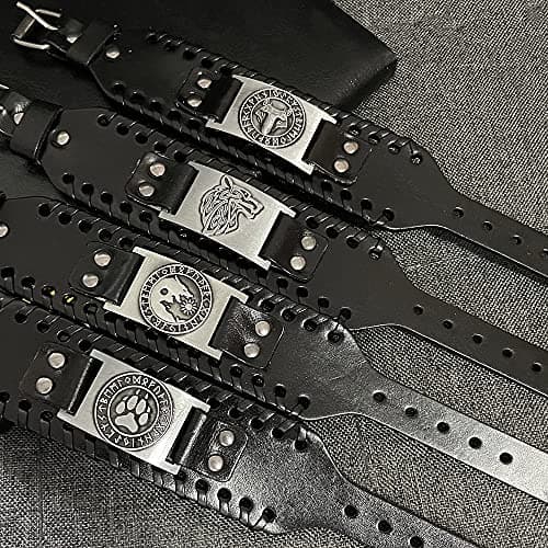 TURTLEDOVE 4PCS Viking Leather Wolf Fenrir Cuffbracelet