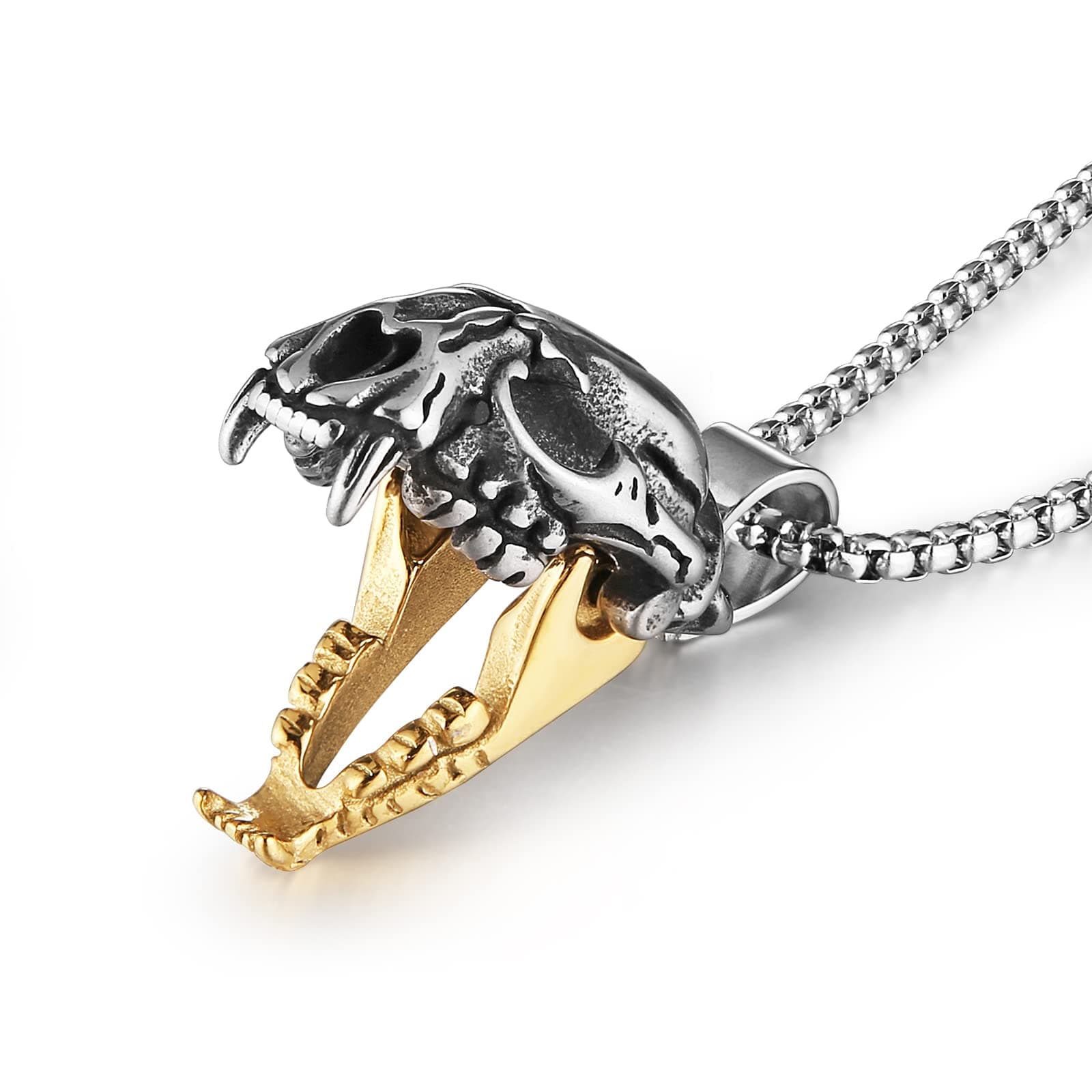 Men's Stainless Steel Sabertooth Tiger Skull Pendant Necklace