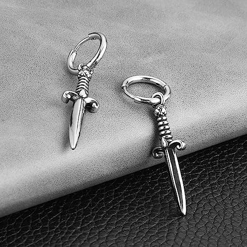 Stainless Steel Gothic Punk Men Women Boys Sword/Cross/Awl Spike Dangle Earrings