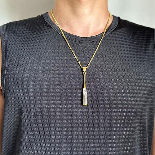 Heavstjer Hip Hop 18K Gold Iced Out Baseball Bat Pendant Necklace