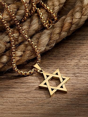 HAQUIL Gold Plated Star of David Necklace - Six Pointed Pendant with Box Chain, Ideal Jewish Gift