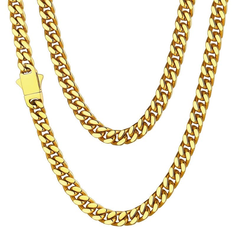 ChainsHouse 18K Gold Miami Cuban Chain Necklace, Black, 5mm-14mm Width, Durable Gift Box