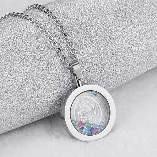 MISHOWNET Stainless Steel Rhinestone Our Lady of Guadalupe Pendant Necklace for Women