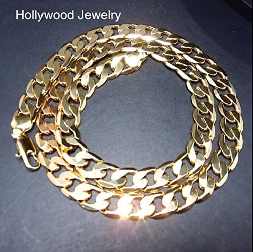 Hollywood 9.2mm Solid 24k Gold Cuban Chain Necklace Diamond Cut Gift