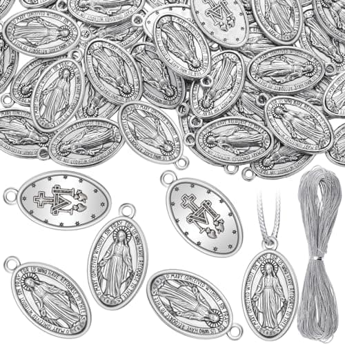 Ferreve 48 Pcs Virgin Mary Silver Pendant Necklaces for Men Women