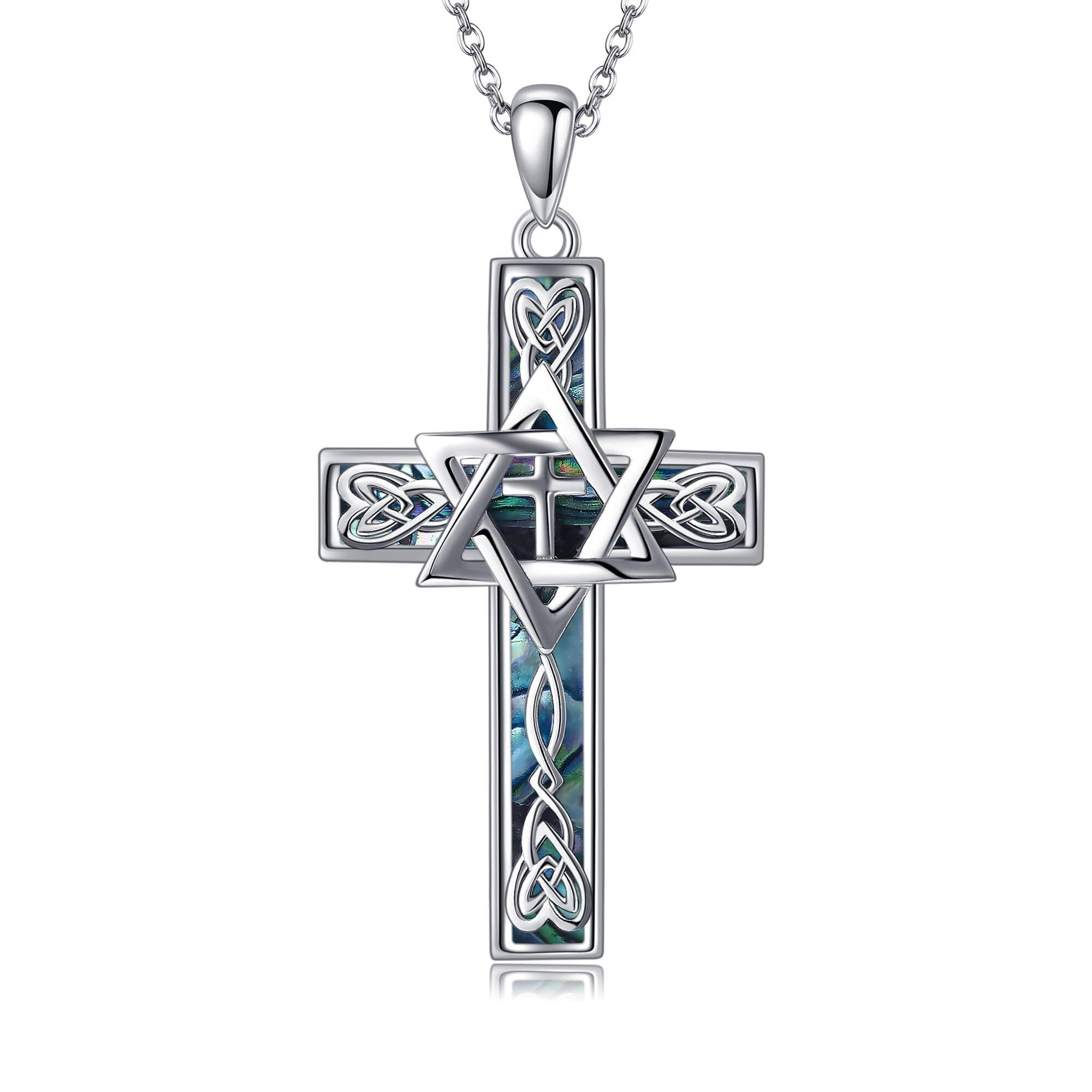 YFN Sterling Silver Celtic Cross & Star of David Necklace for Men & Women