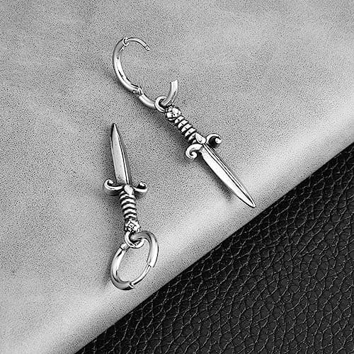 Stainless Steel Gothic Punk Men Women Boys Sword/Cross/Awl Spike Dangle Earrings