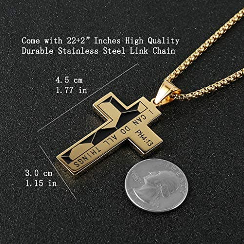HZMAN Stainless Steel Soccer Cross Necklace for Men PH 4:13 I CAN DO ALL THINGS