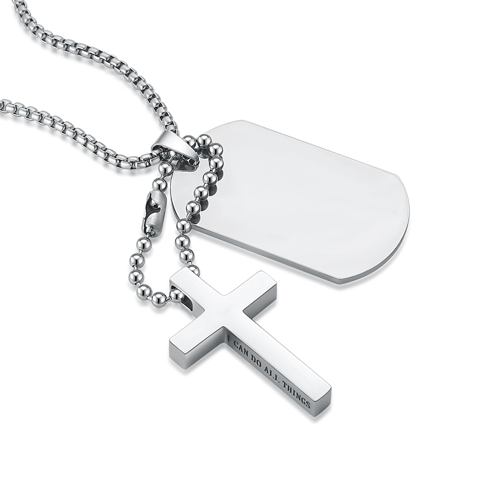 Stainless Steel Cross Dog Tag Necklace for Men and Women