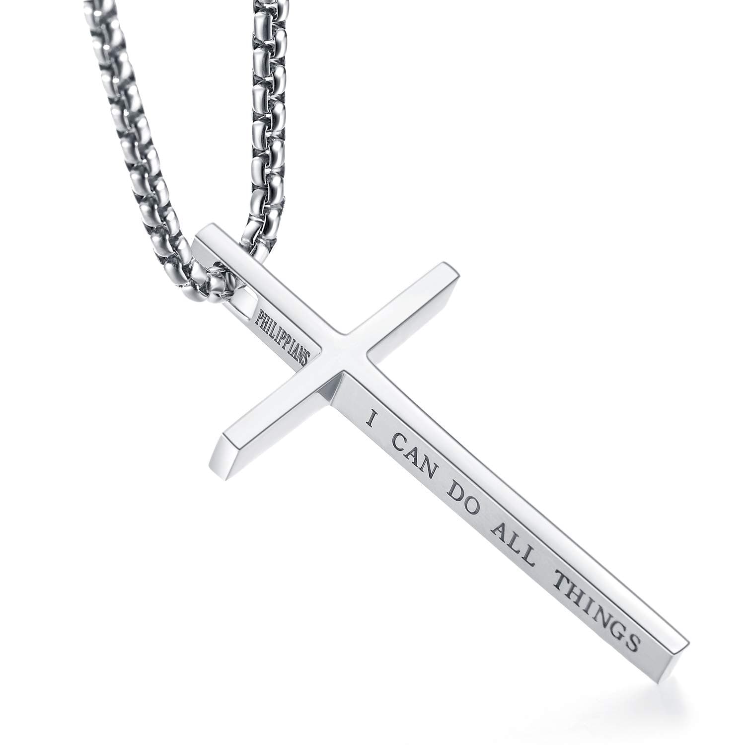 Philippians 4:13 Rnivida Men's Stainless Steel Cross Necklace