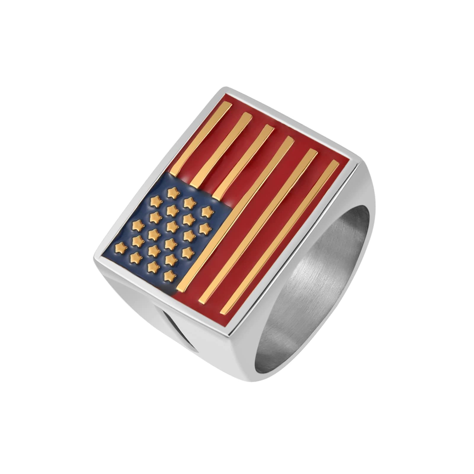 American Flag Stainless Steel Ring for Men with Gift Box Size 8-13
