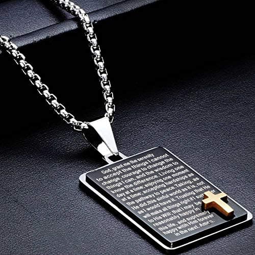 Jude Jewelers Stainless Steel Christian Cross Serenity Prayer Pendant Necklace