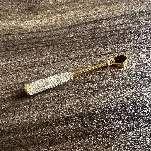 Heavstjer Hip Hop 18K Gold Iced Out Baseball Bat Pendant Necklace