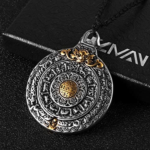 HZMAN Vintage Tibetan I Ching Om Pendant Necklace Spiritual Divination Jewelry