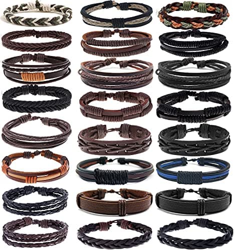 SAMOCO Multilayered Braided Leather Wristbands for Men & Women Adjustable