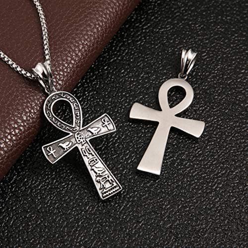 HZMAN Stainless Steel Large Ankh Pendant with 22+2 Inch Chain