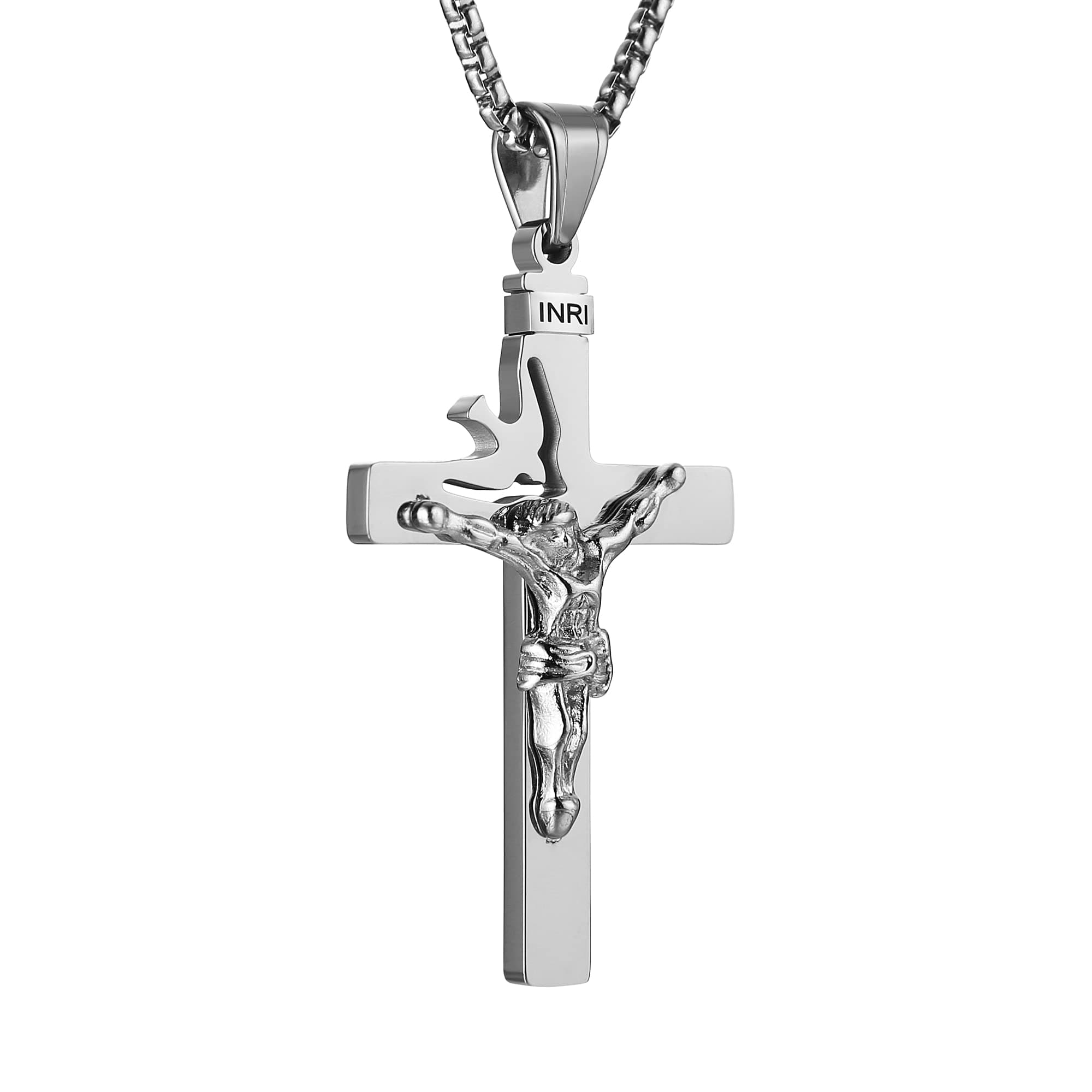 Stainless Steel Dove Cross Pendant Necklace With Free Chain