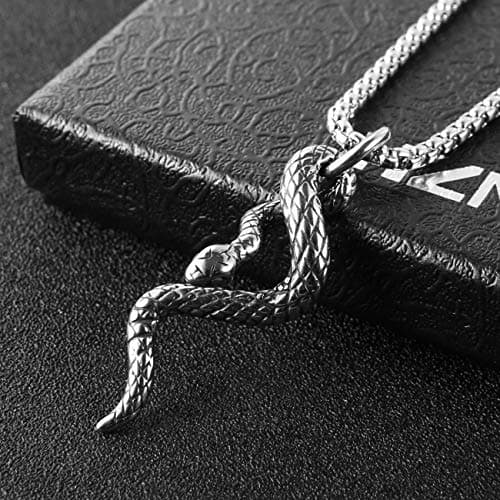 Men's Gothic Snake Pendant Chain Necklace, Stainless Steel