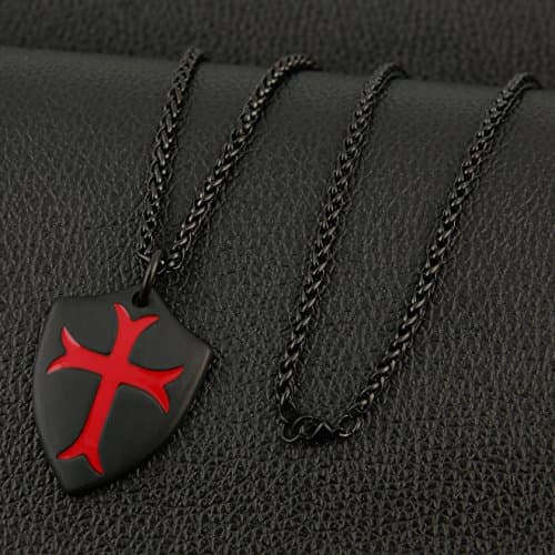HZMAN Knights Templar Cross Joshua 1:9 Shield Pendant Necklace with Chain