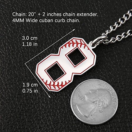 HZMAN Baseball Initial Pendant Necklace - Stainless Steel Jersey Number Charms