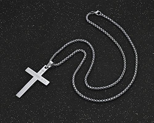 Stainless Steel Proverbs 4:23 Cross Pendant Necklace Black Gold Silver Chain