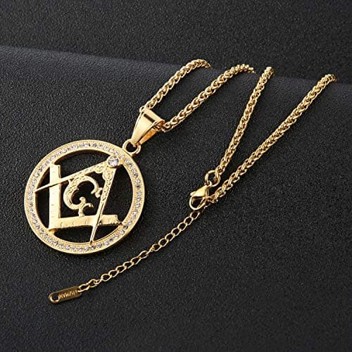Gold Plated Cz Masonic Pendant Necklace for Men