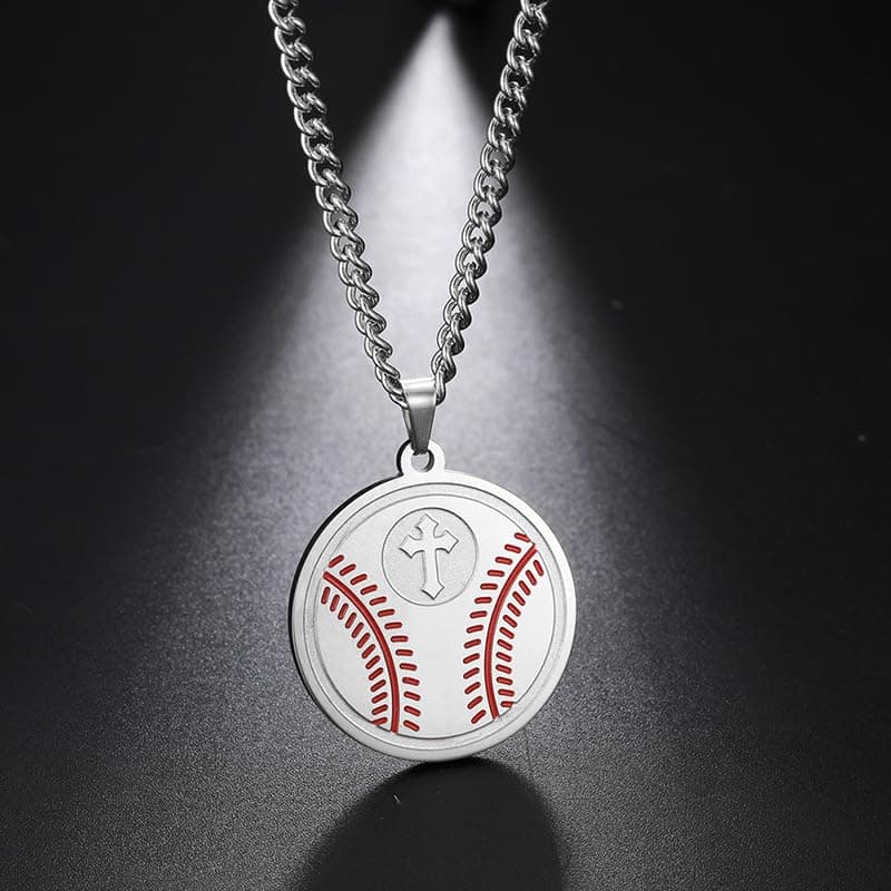 YIQPKUM Cute Stainless Steel Baseball Cross Necklace for Women Sports Jewelry