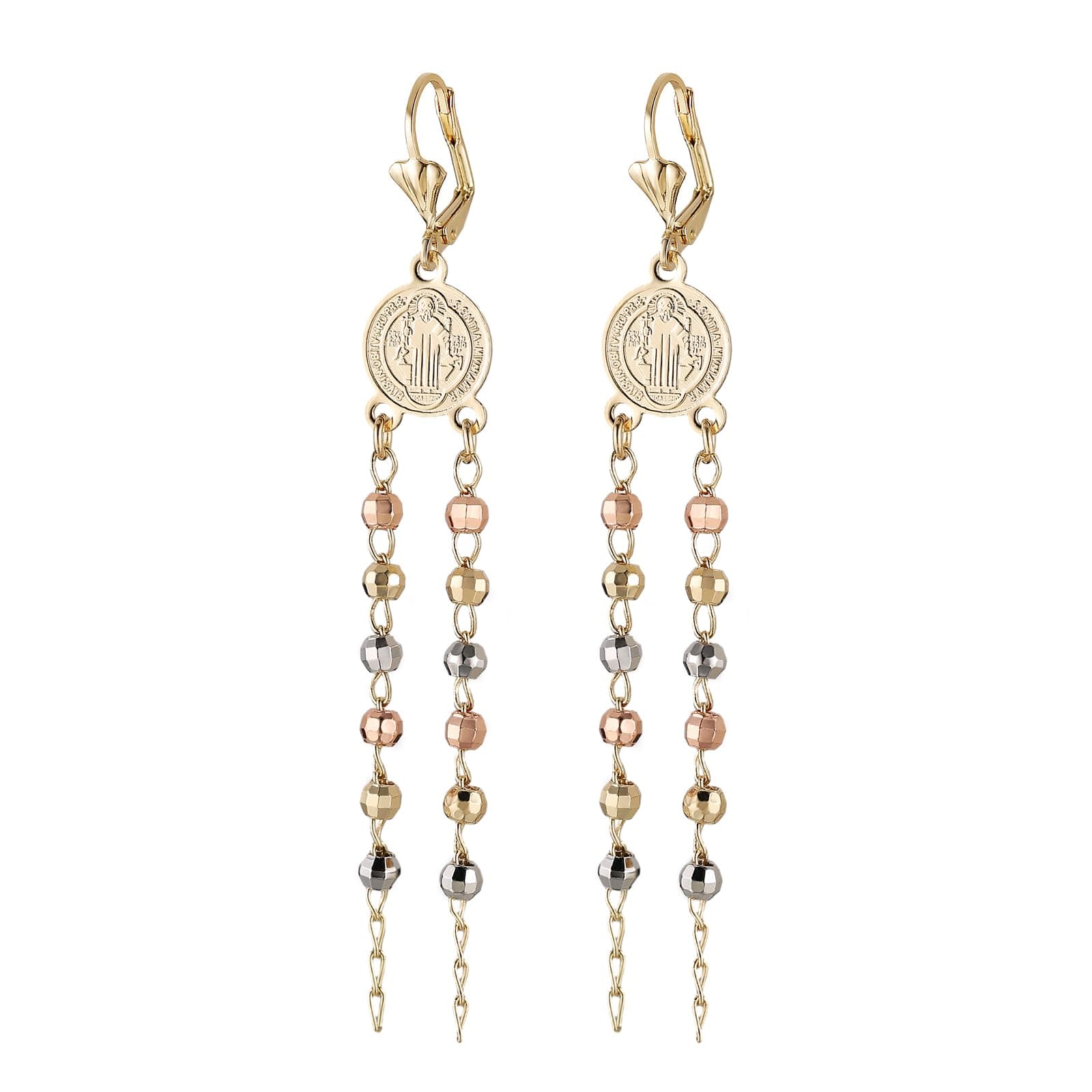 HZMAN 14K Gold Plated St Benedict Dangle Earrings for Women
