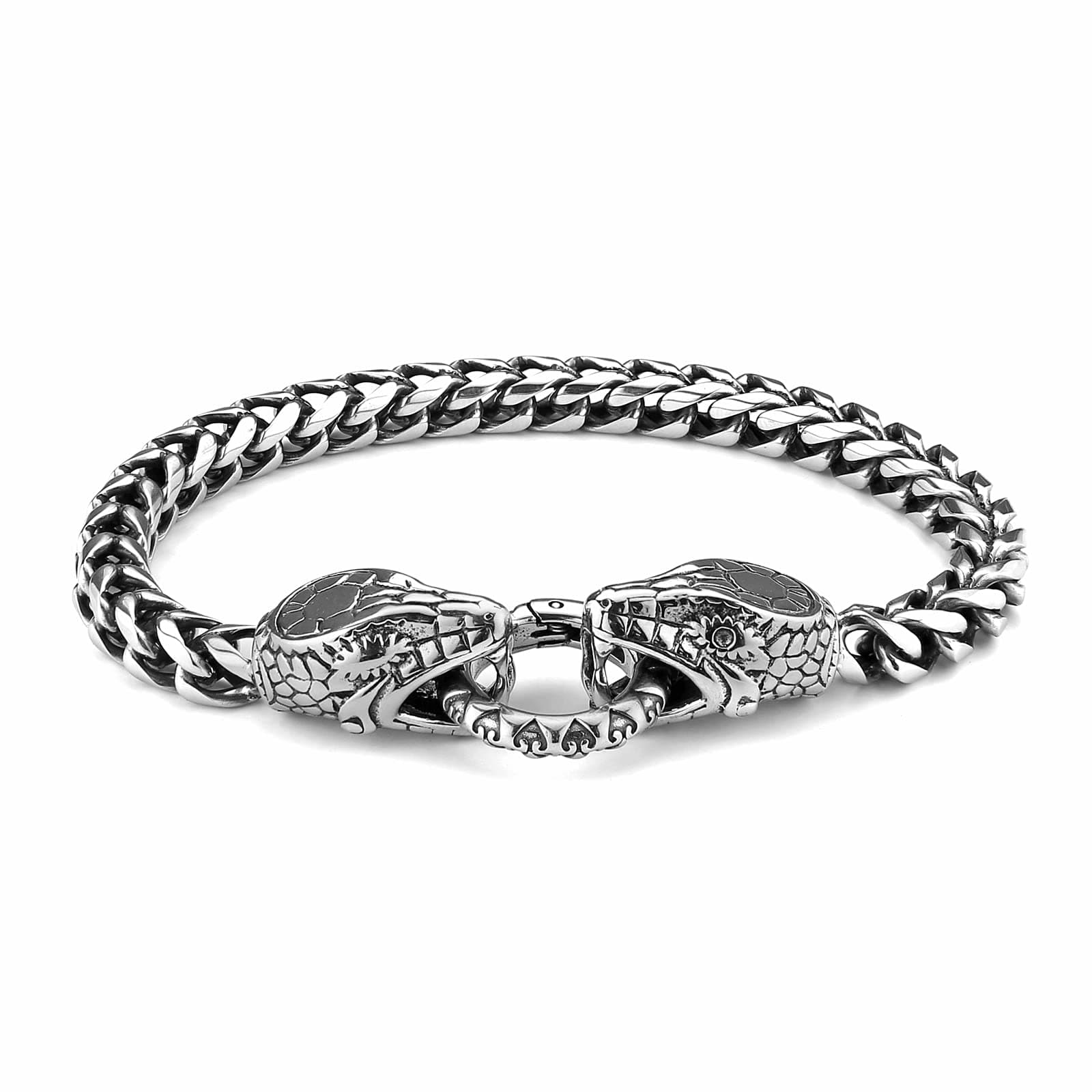 Retro Dragon Head Bracelet Stainless Steel Gothic Punk Black Dragon Bangle Cuban Chain Link Bracelet Biker Party Jewelry Gift