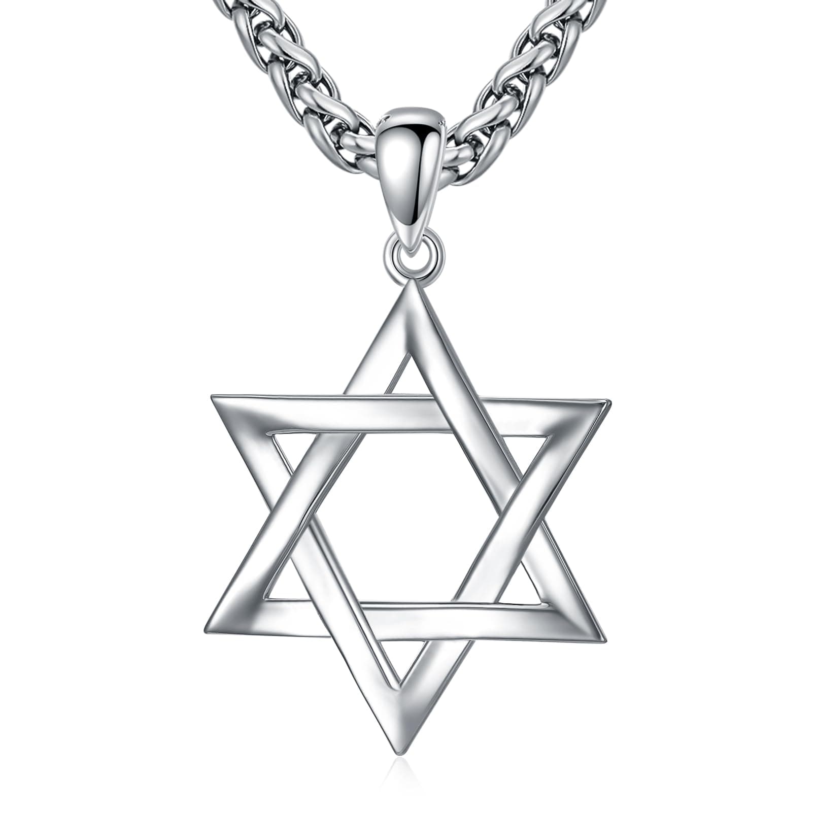 Stainless Steel Star of David Necklace, Sterling Silver, 22+2 Inches