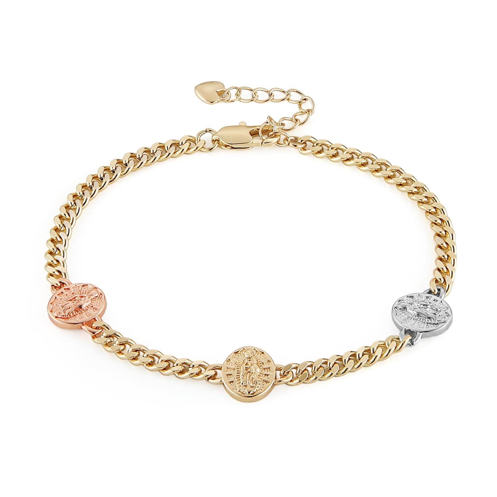 HZMAN 14K Gold Plated Virgin Mary Bracelet for Women - Adjustable Cuban Chain Link