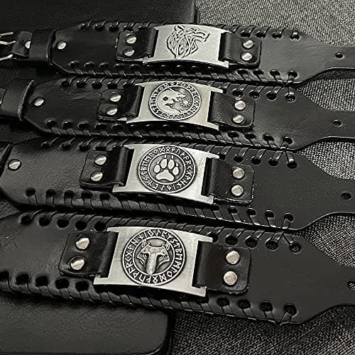 TURTLEDOVE 4PCS Viking Leather Wolf Fenrir Cuffbracelet