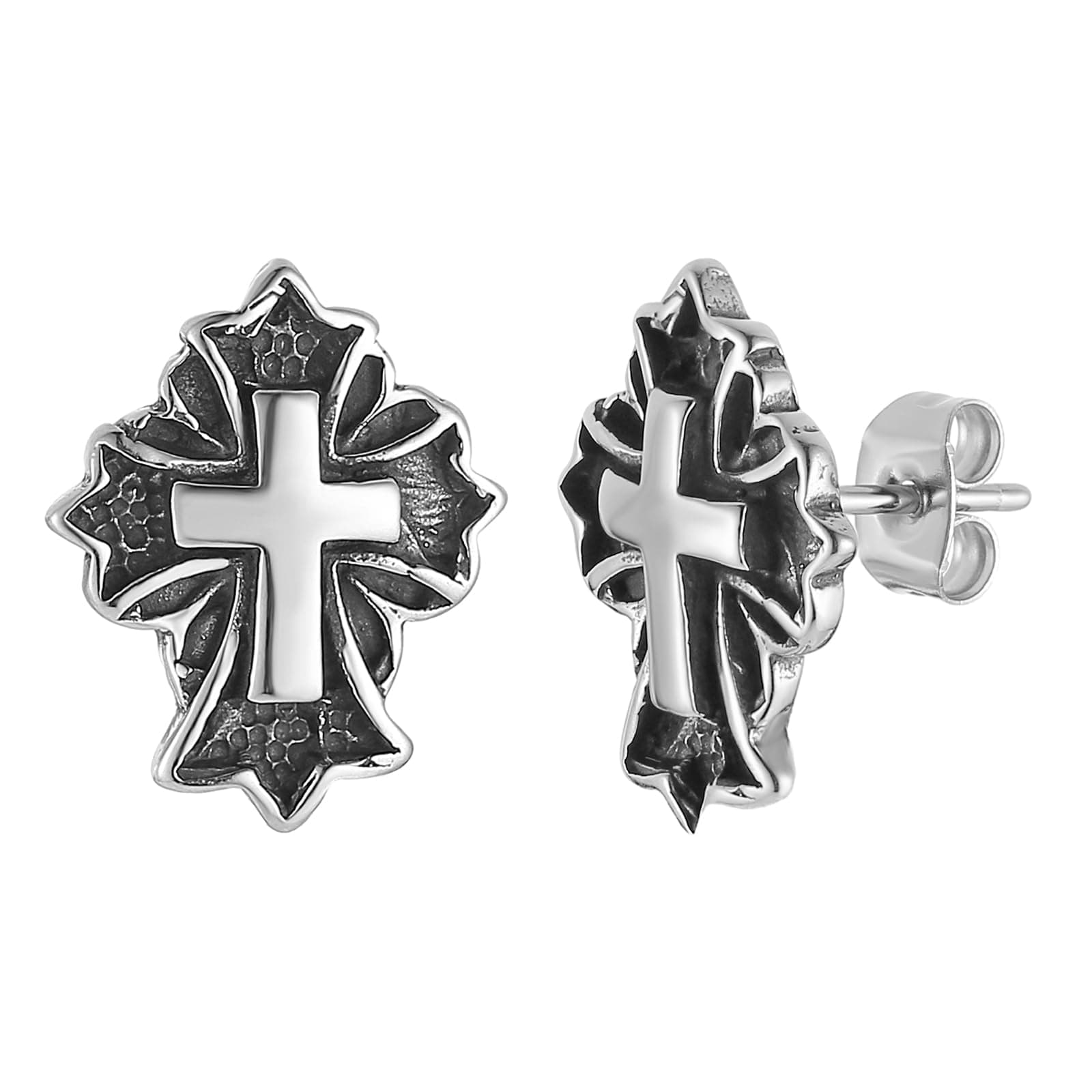 HZMAN Retro Hypoallergenic Stainless Steel Cross Stud Earrings for Men & Women
