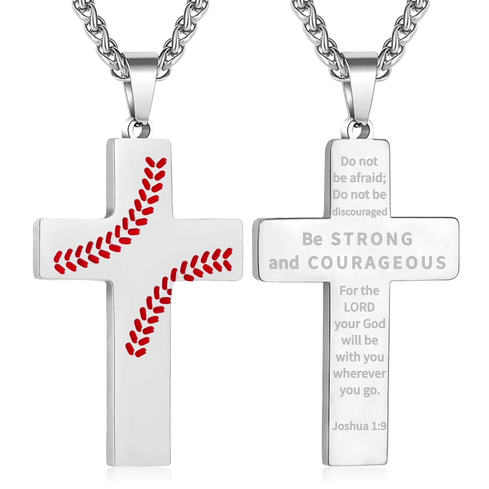 Zcombe Graduation Gift: Boys Men Baseball Cross Necklace, Stainless Steel 24 Inches