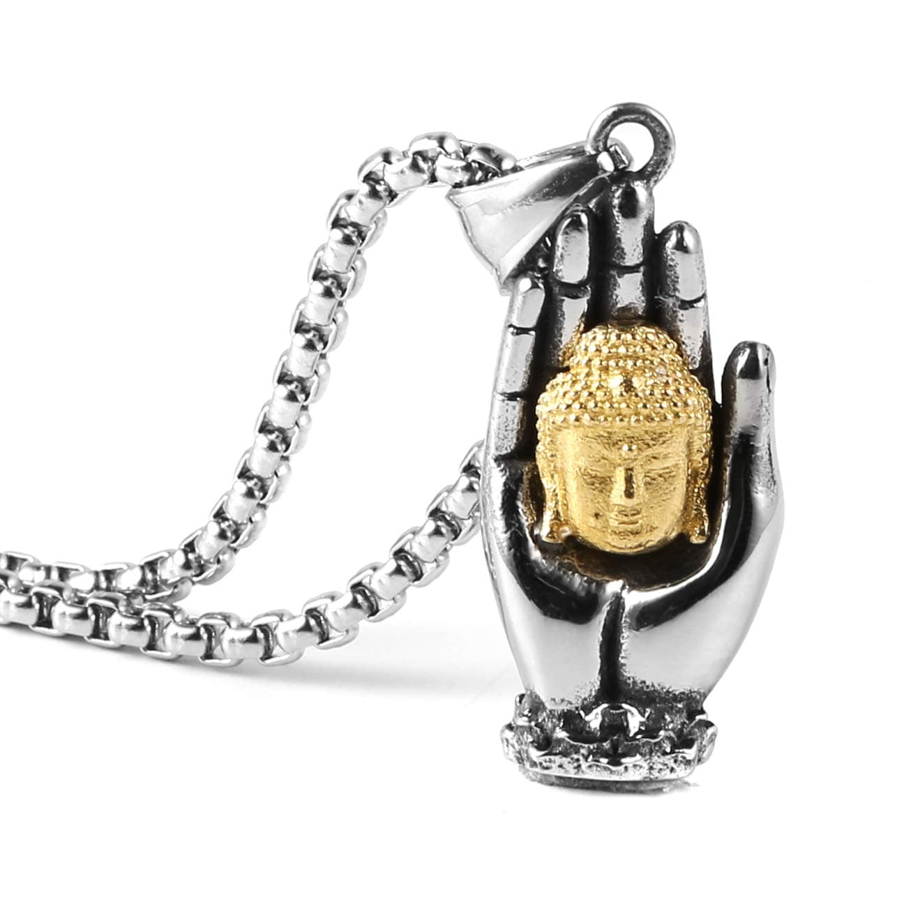 HZMAN Vintage Stainless Steel Tibetan Amitabha Buddha Pendant Necklace