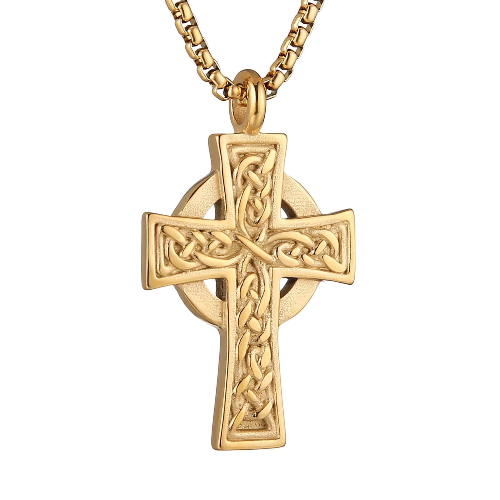 Stainless Steel Celtic Cross Necklace for Men and Women - Vintage Viking Irish Knot Amulet Pendant Gift