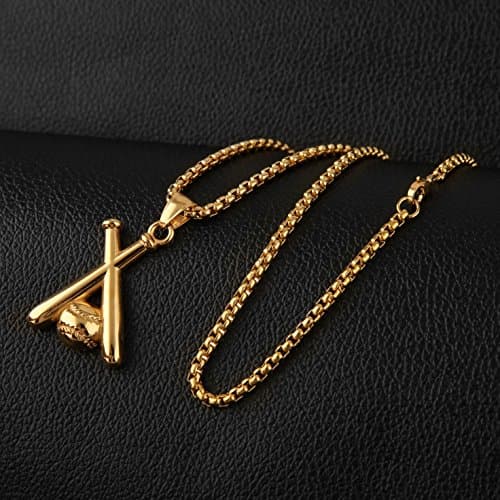 HZMAN Stainless Steel Baseball Pendant Necklace 22+2'' Chain