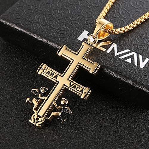 HZMAN Religious Stainless Steel Cross with Angels Pendant Necklace